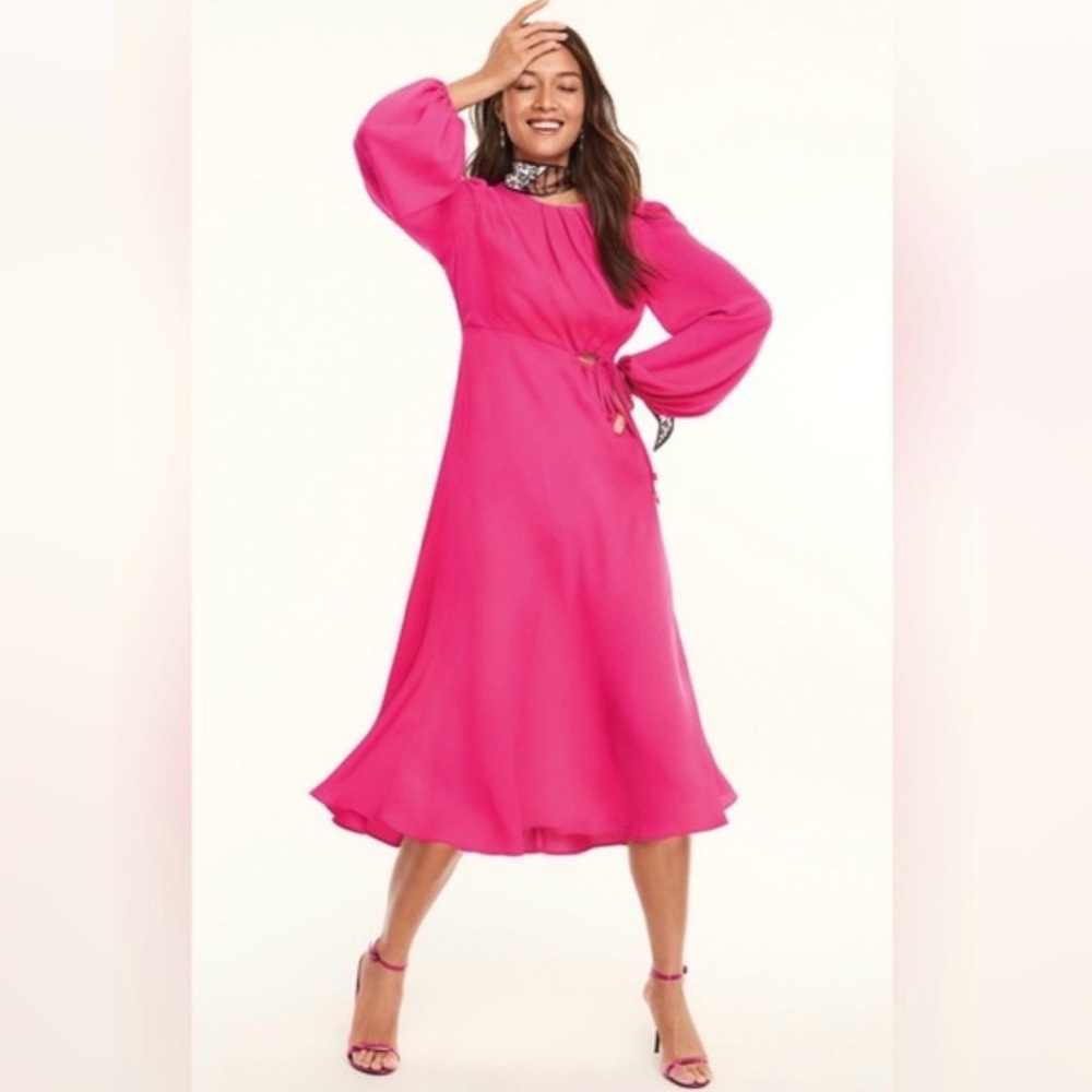 CAbi Delight Midi Dress in fuchsia pink, style #6578 Long Sleeve Dress